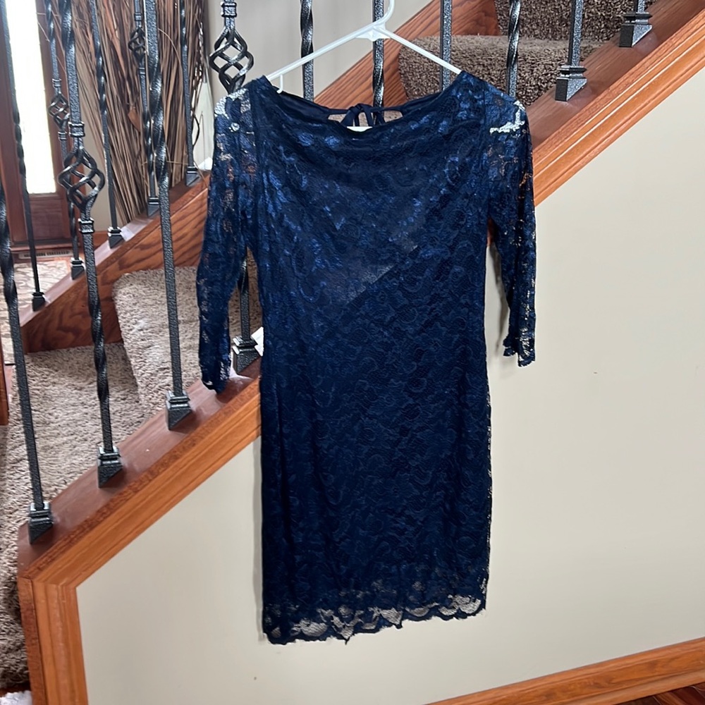 Navy blue size large lace dress.